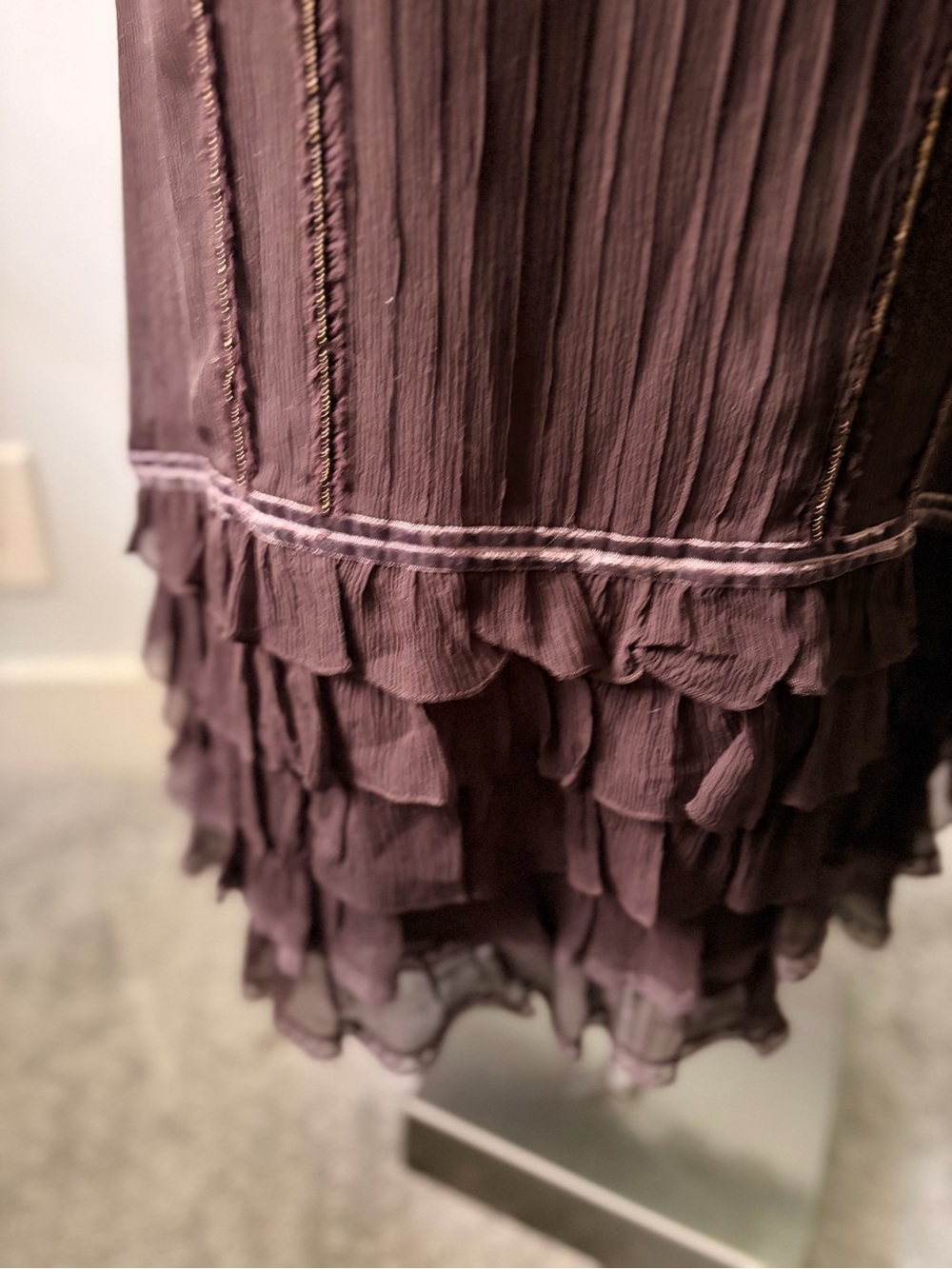 Zara Woman Brown Silk Pleated Ruffle Midi Skirt - Picture 3 of 6